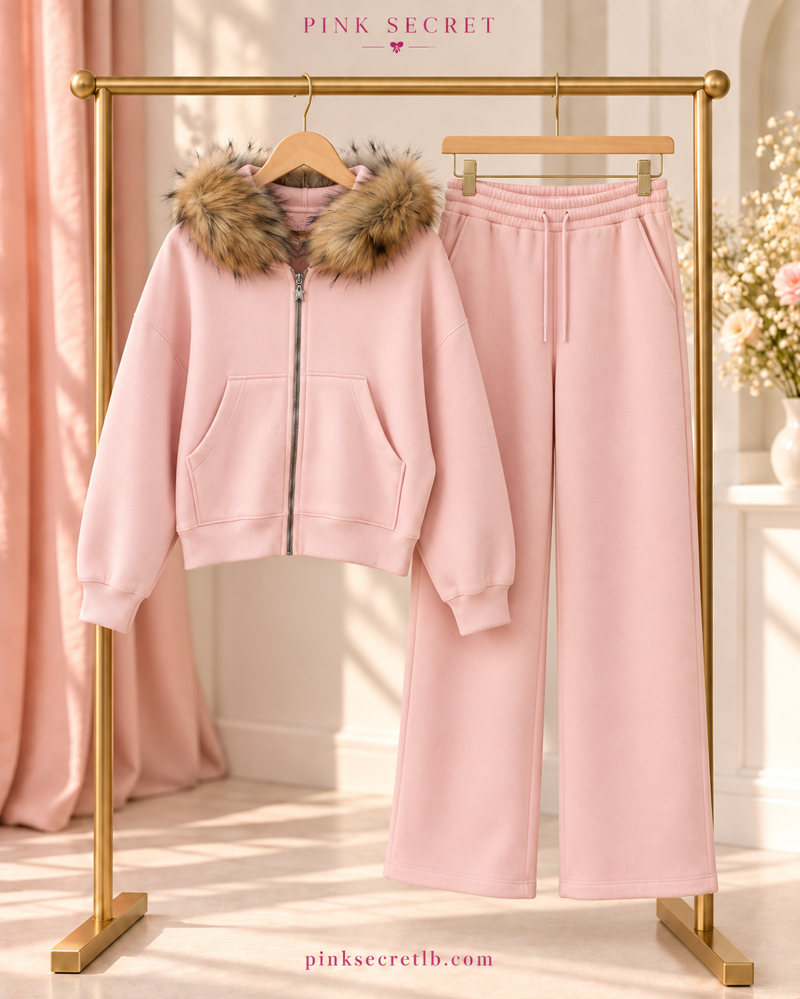 Fur Trim Tracksuit Set