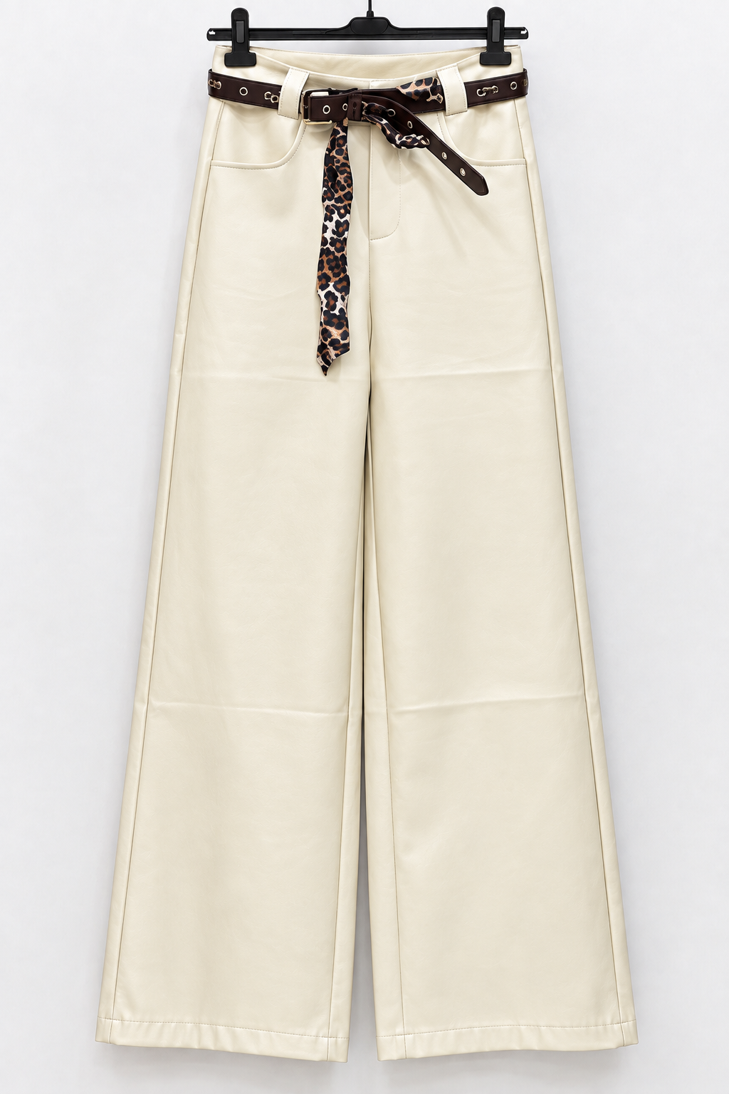 Scarf Belt Leather-Look Pants