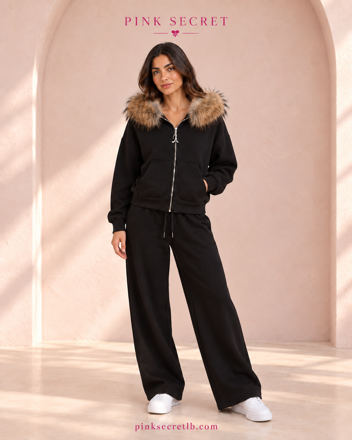 Fur Trim Tracksuit Set
