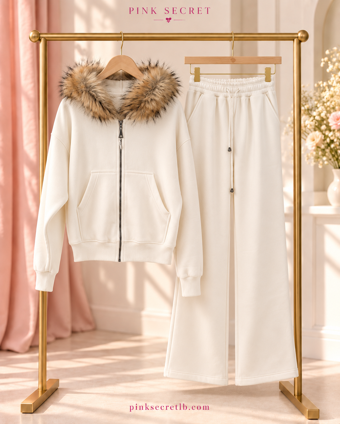 Fur Trim Tracksuit Set