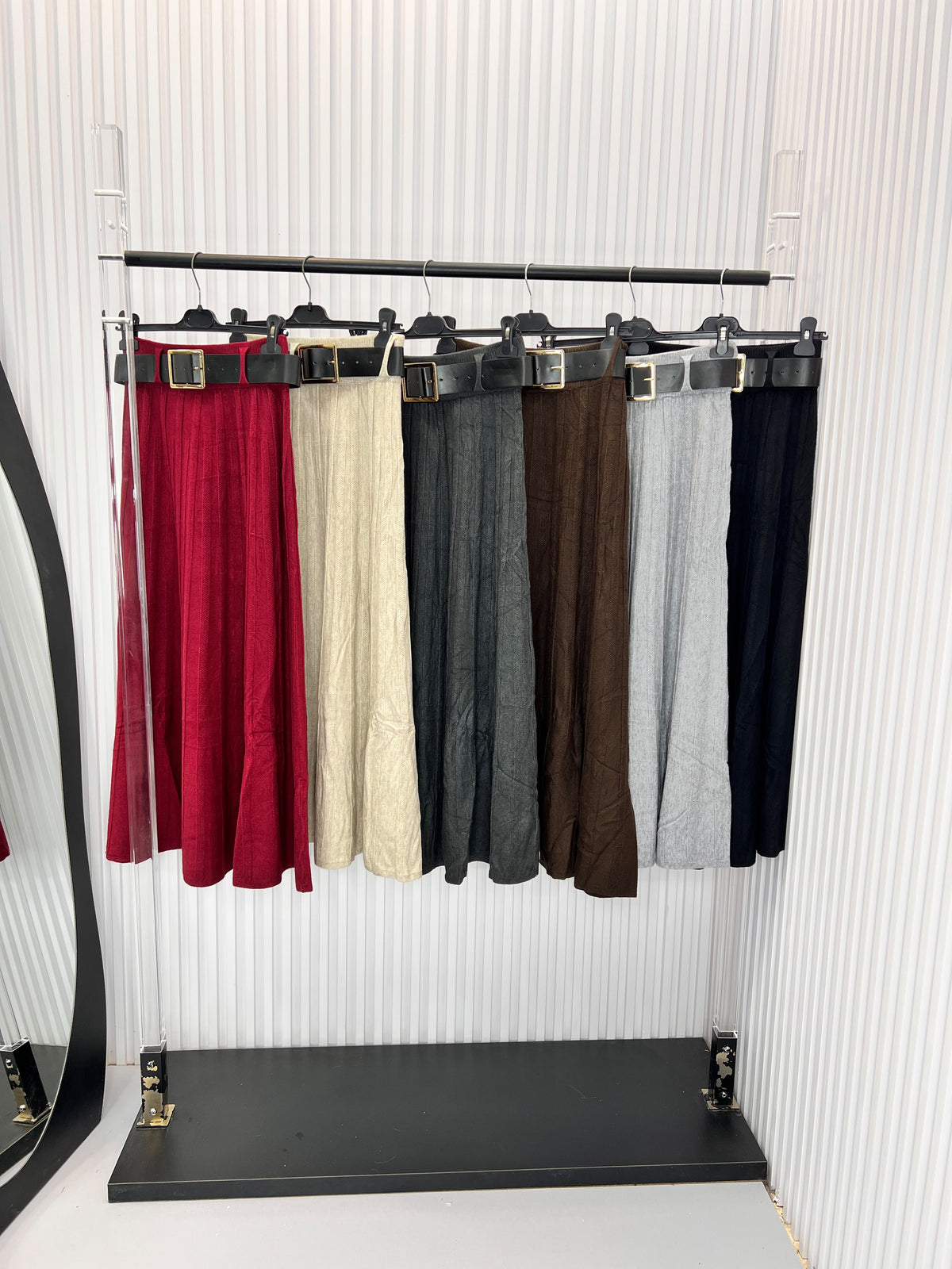 Belted Wool Knit Skirt