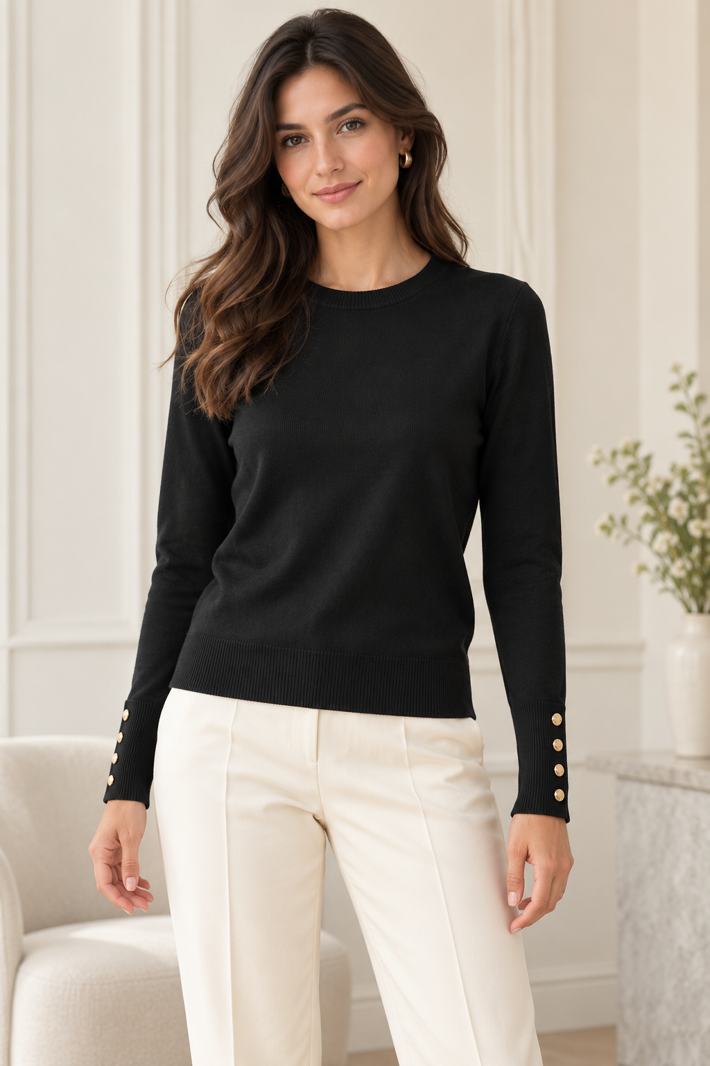 Soft Wool Button Cuff Top
