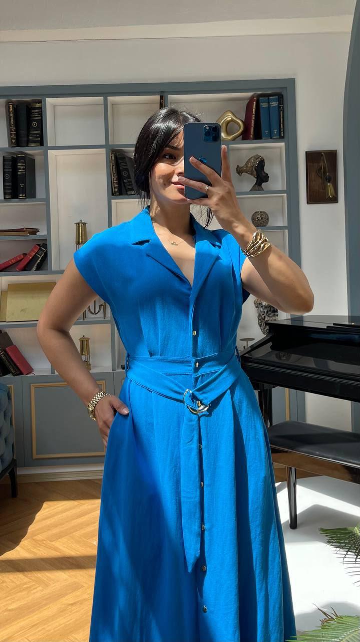 Belted Button-Down Midi Dress
