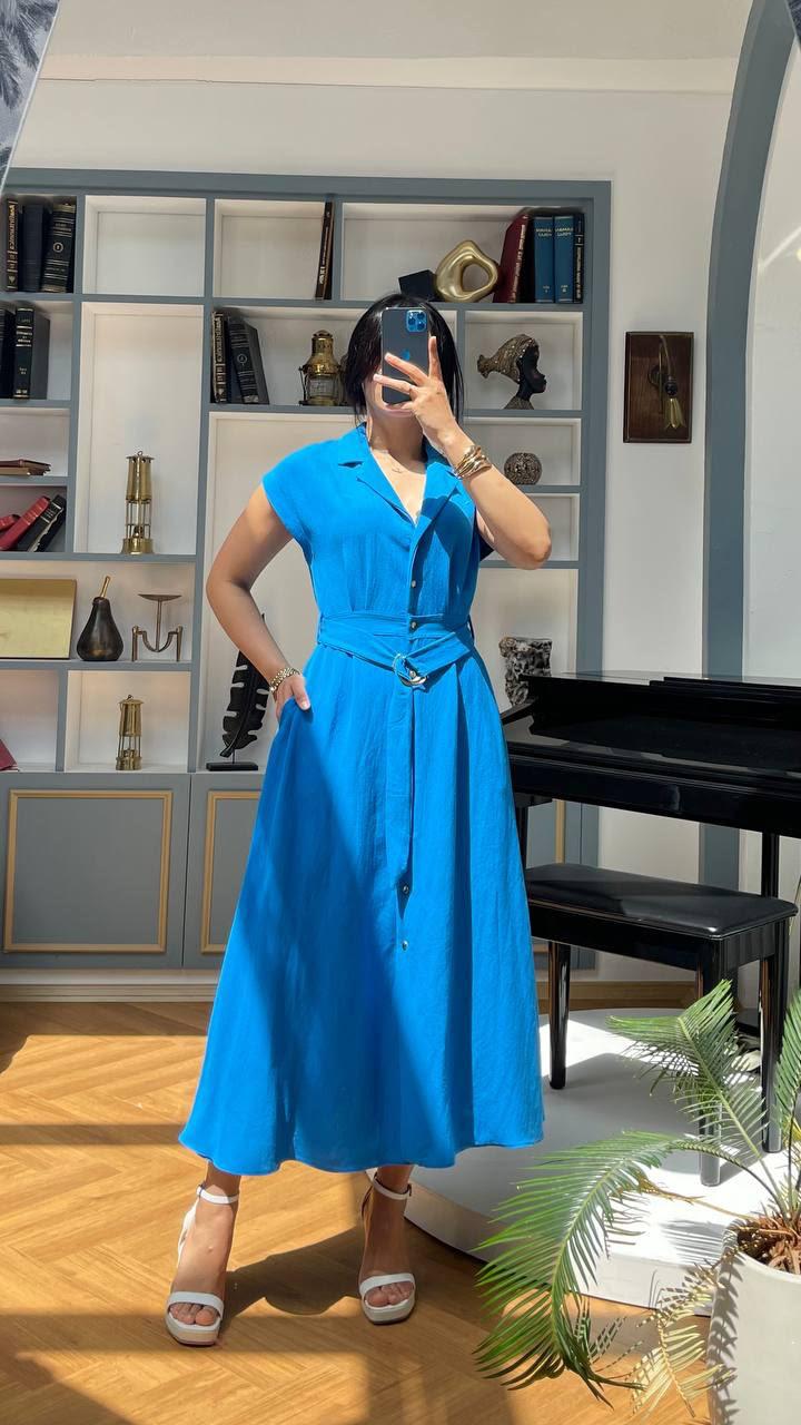 Belted Button-Down Midi Dress