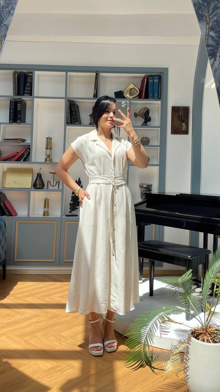 Belted Button-Down Midi Dress