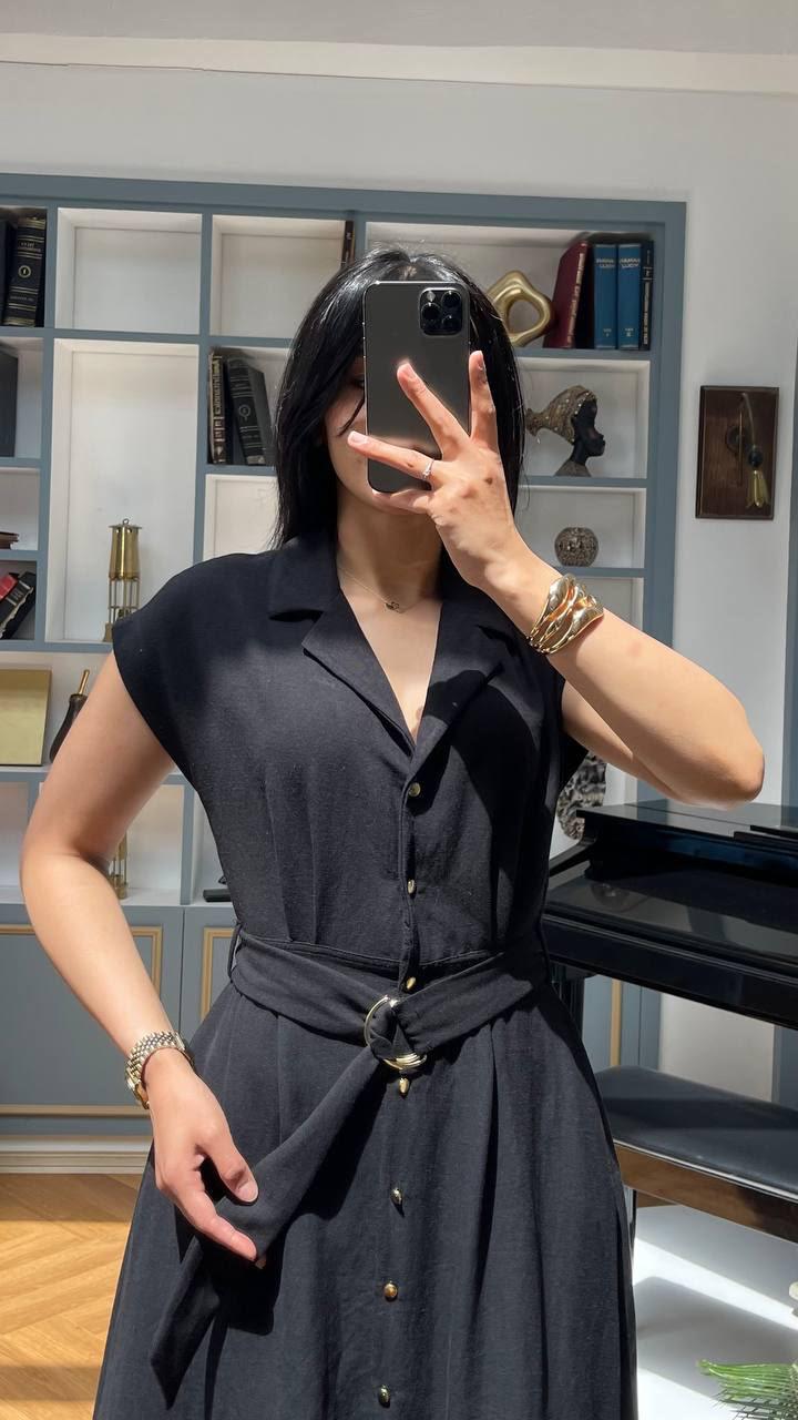 Belted Button-Down Midi Dress
