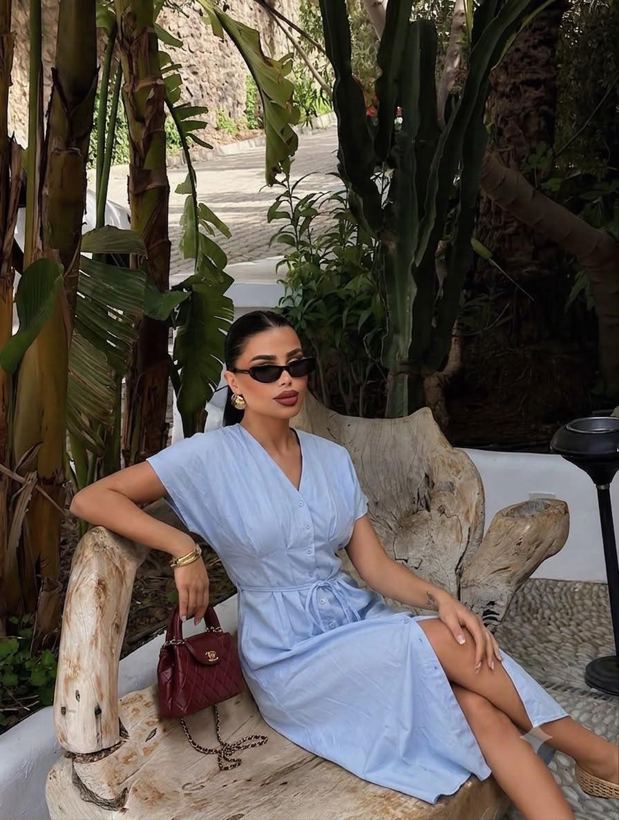 Belted Button-Down Midi Dress
