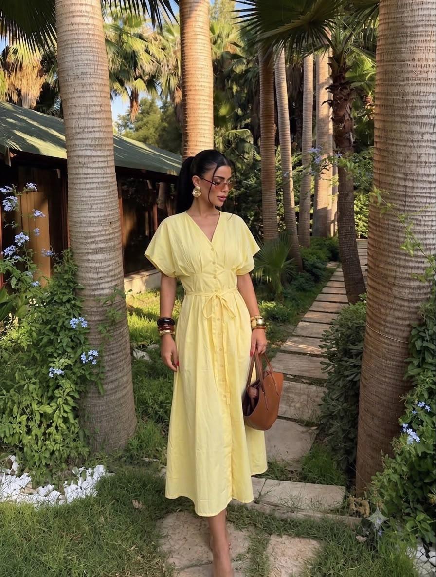 Belted Button-Down Midi Dress