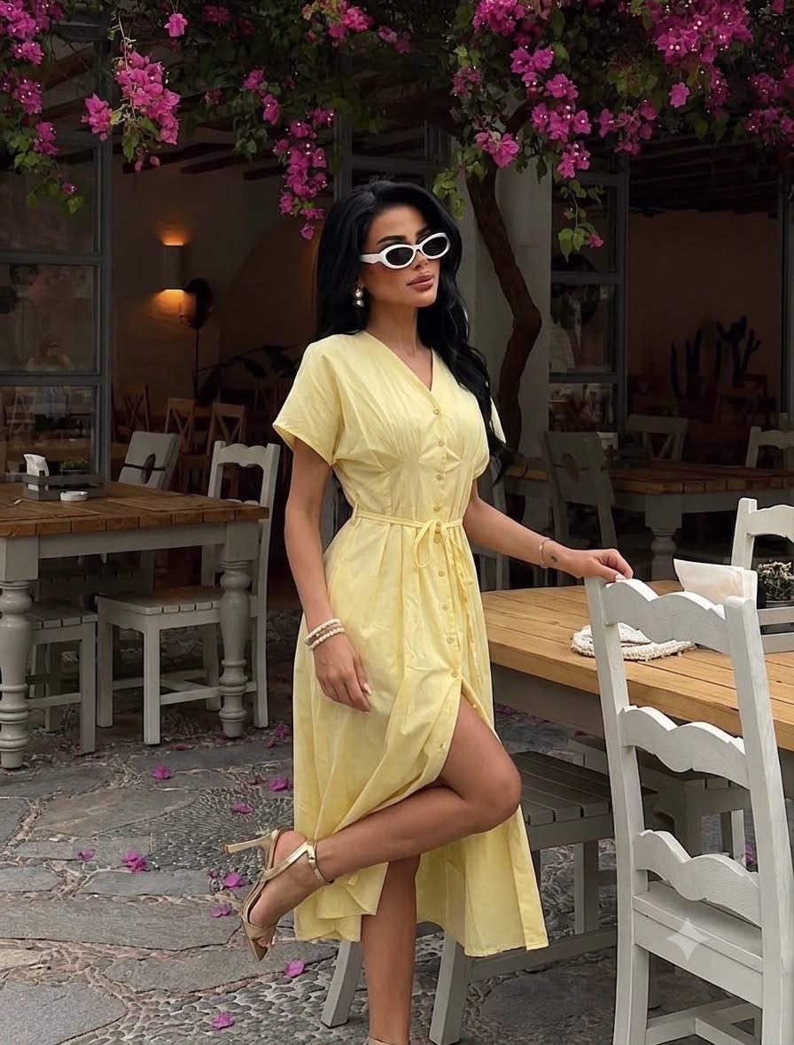 Belted Button-Down Midi Dress