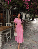 Belted Button-Down Midi Dress