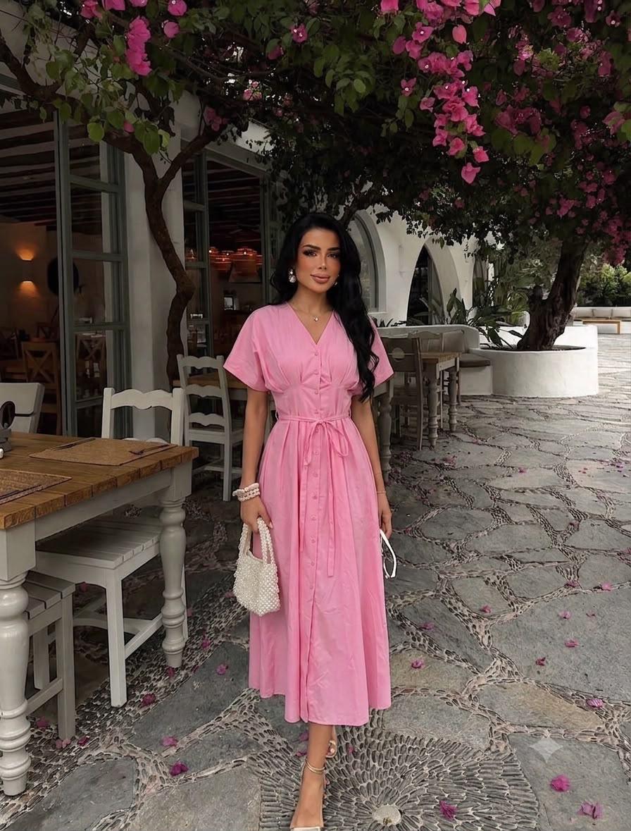 Belted Button-Down Midi Dress