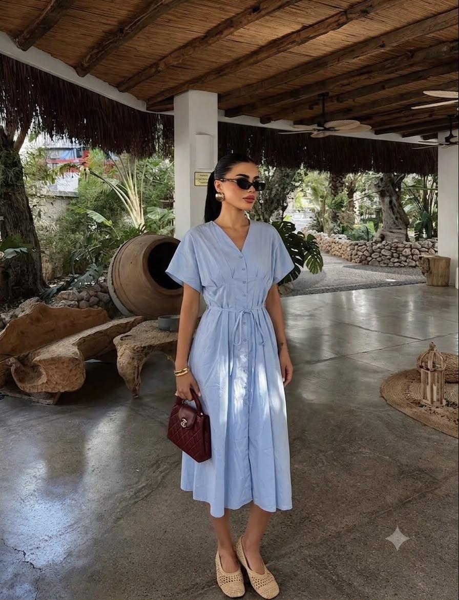 Belted Button-Down Midi Dress