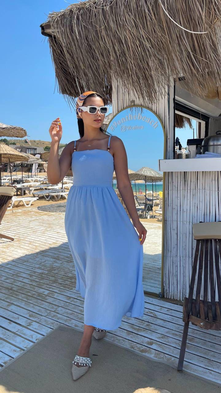 Linen Strappy Maxi Dress