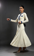 Denim-Trim Ribbed Maxi Dress