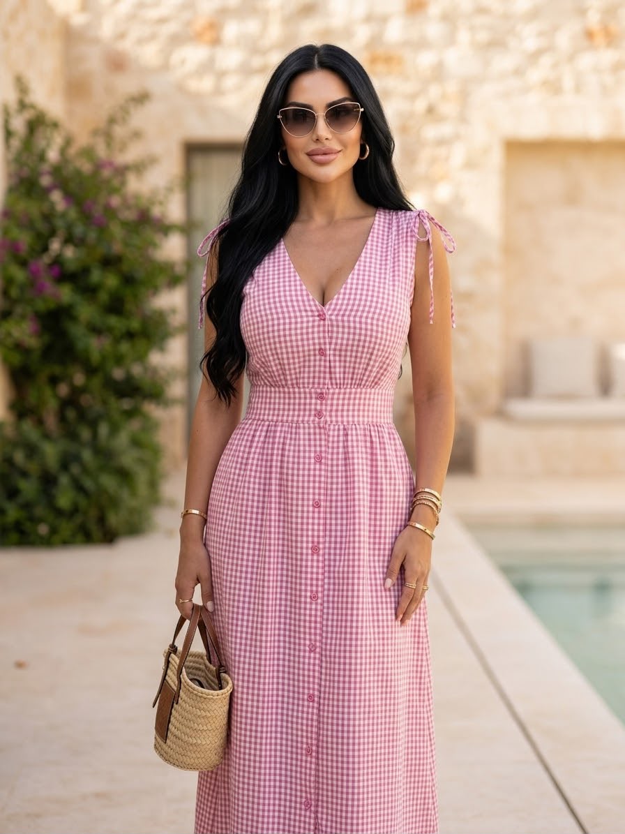 Gingham Midi Dress