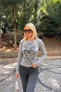 Contrast Stitch Printed Top
