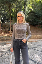 Contrast Stitch Printed Top
