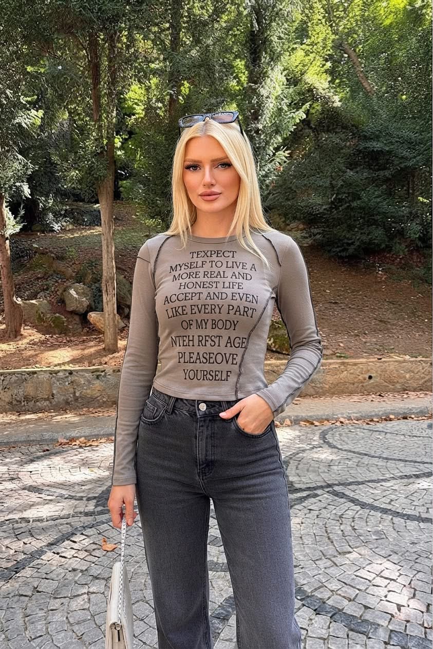Contrast Stitch Printed Top