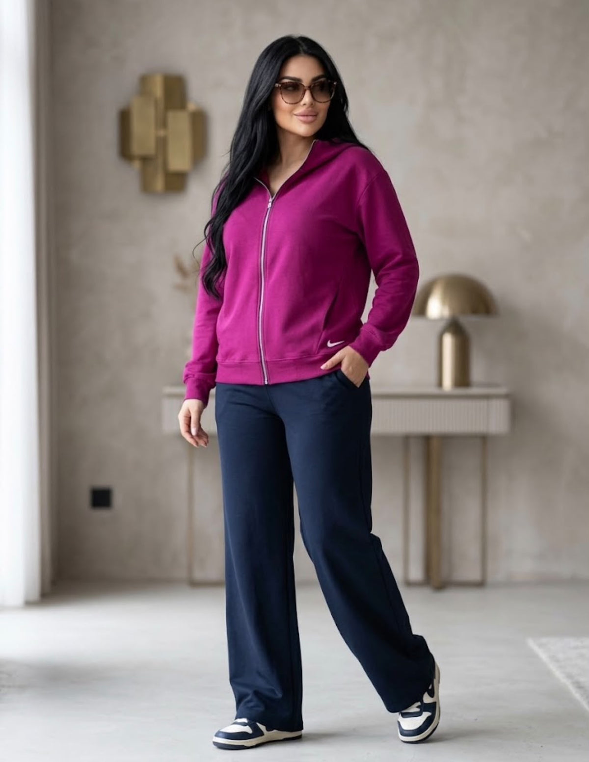 Zip-Up Hoodie & Wide-Leg Pants Set