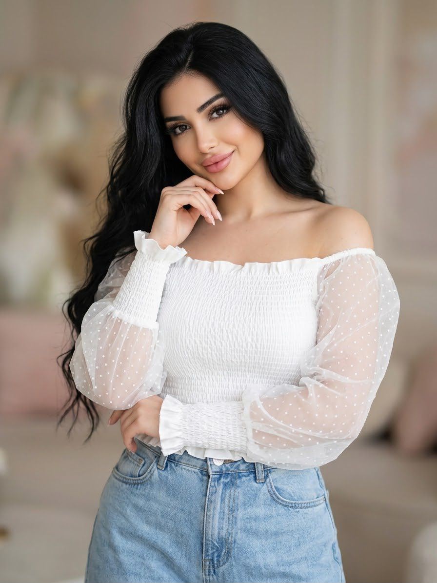 Sheer Sleeve Smocked Top