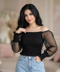 Sheer Sleeve Smocked Top