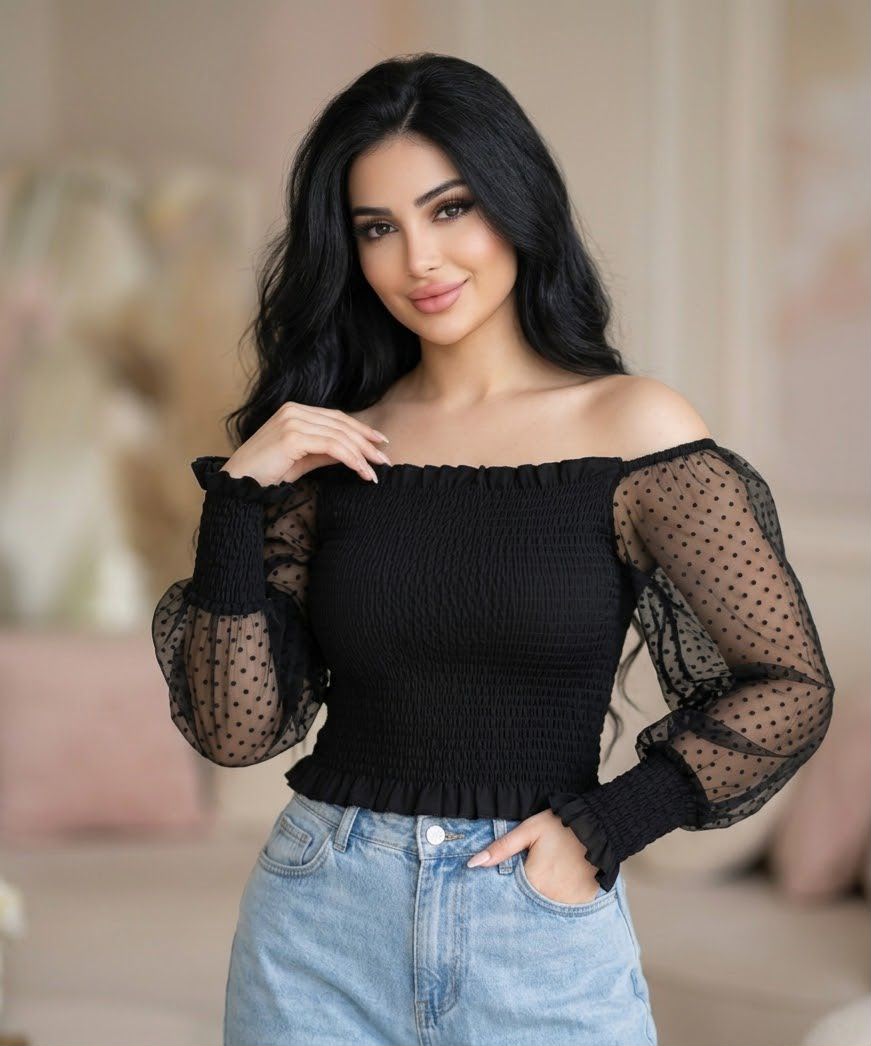 Sheer Sleeve Smocked Top