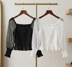 Sheer Sleeve Smocked Top
