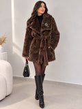 Belted Fur Coat with Brooch