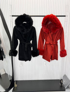 Belted Fur Trim Coat