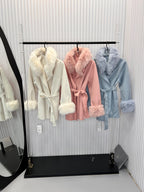 Belted Fur Trim Coat