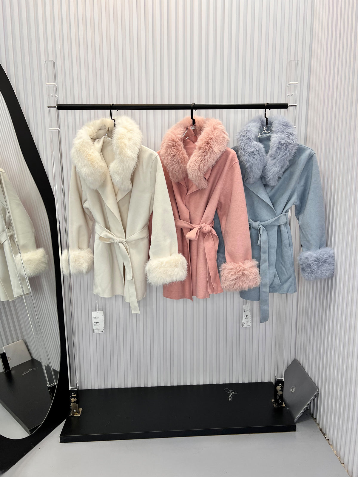 Belted Fur Trim Coat