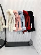 Belted Fur Trim Coat
