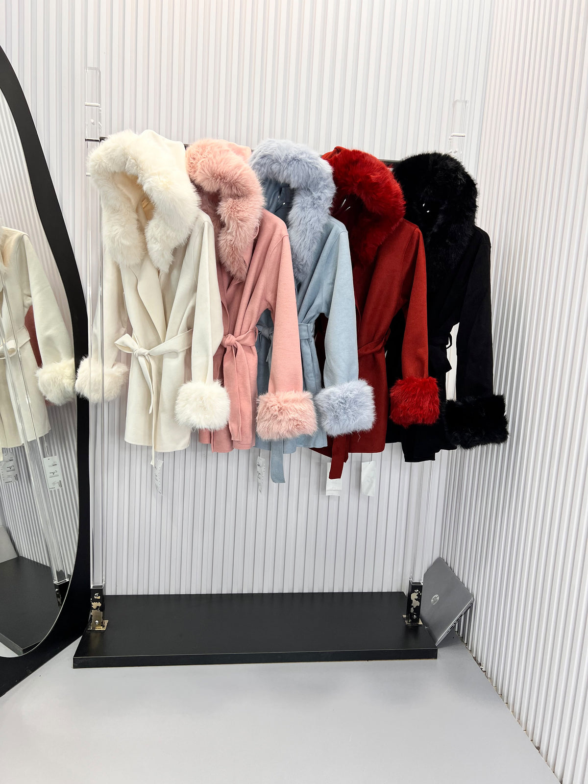 Belted Fur Trim Coat