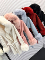 Belted Fur Trim Coat
