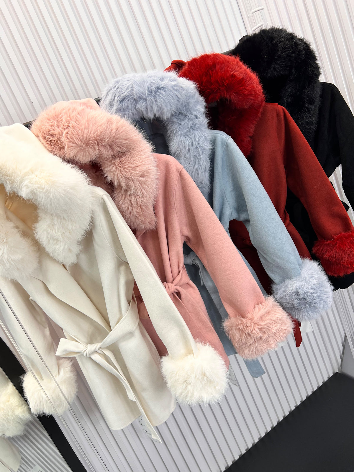 Belted Fur Trim Coat