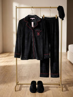 Velvet Pajama Set with Slippers & Eye Mask
