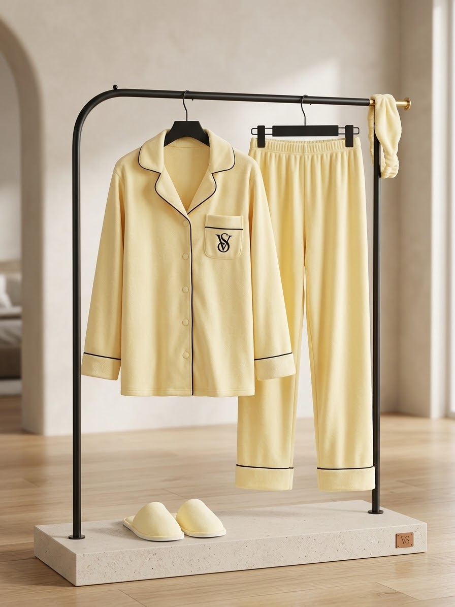 Velvet Pajama Set with Slippers & Eye Mask