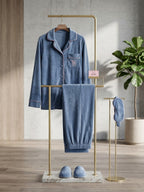 Velvet Pajama Set with Slippers & Eye Mask