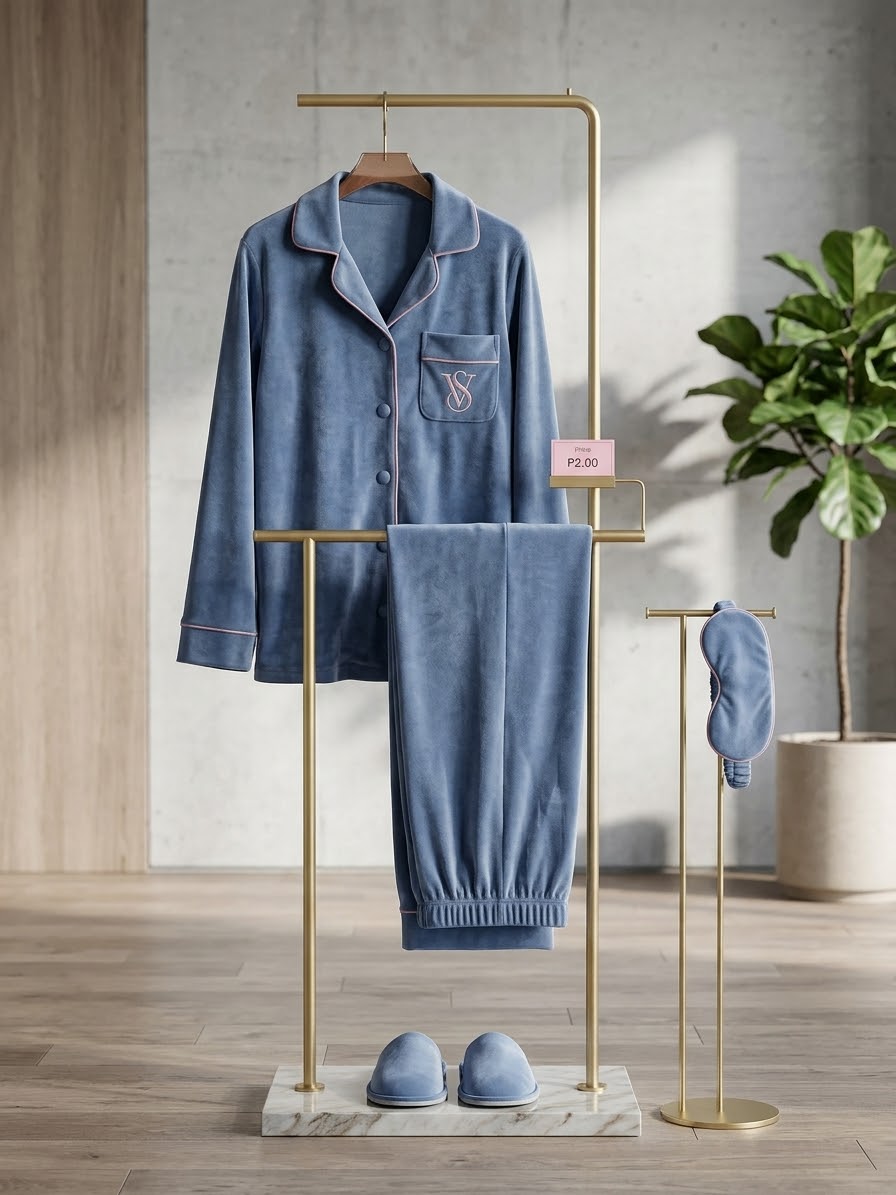 Velvet Pajama Set with Slippers & Eye Mask