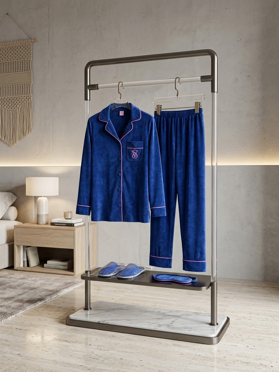 Velvet Pajama Set with Slippers & Eye Mask