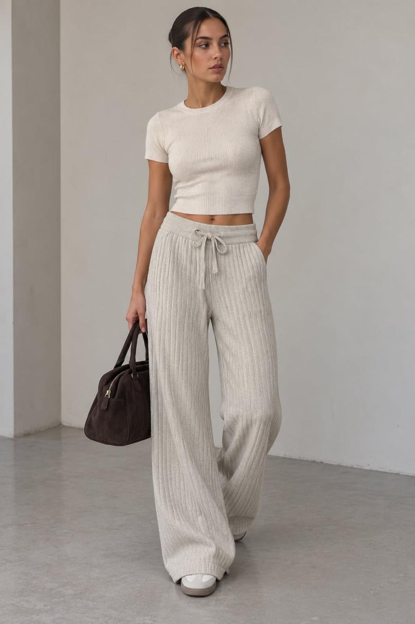 Ribbed Wide-Leg Pants