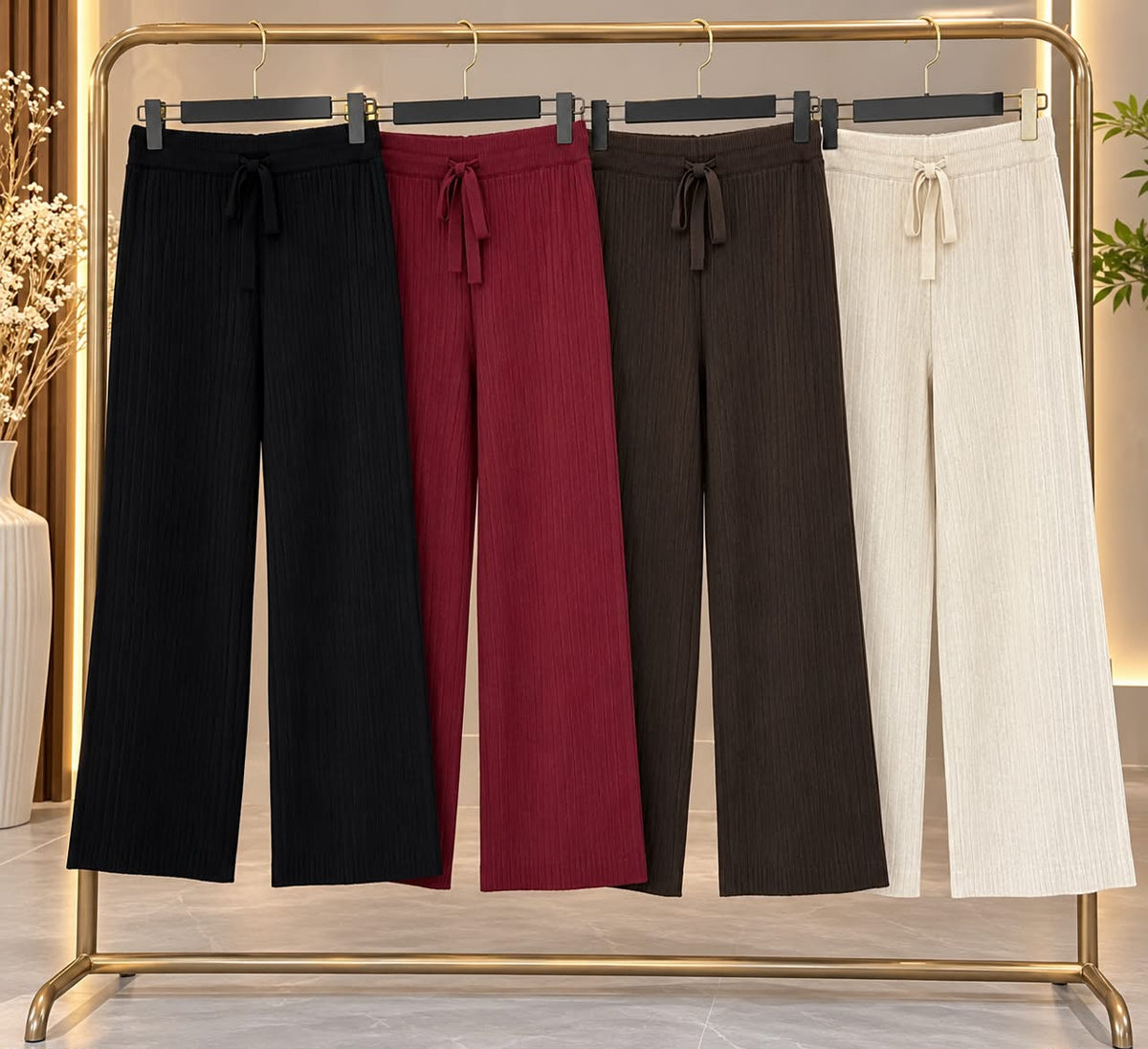 Ribbed Wide-Leg Pants