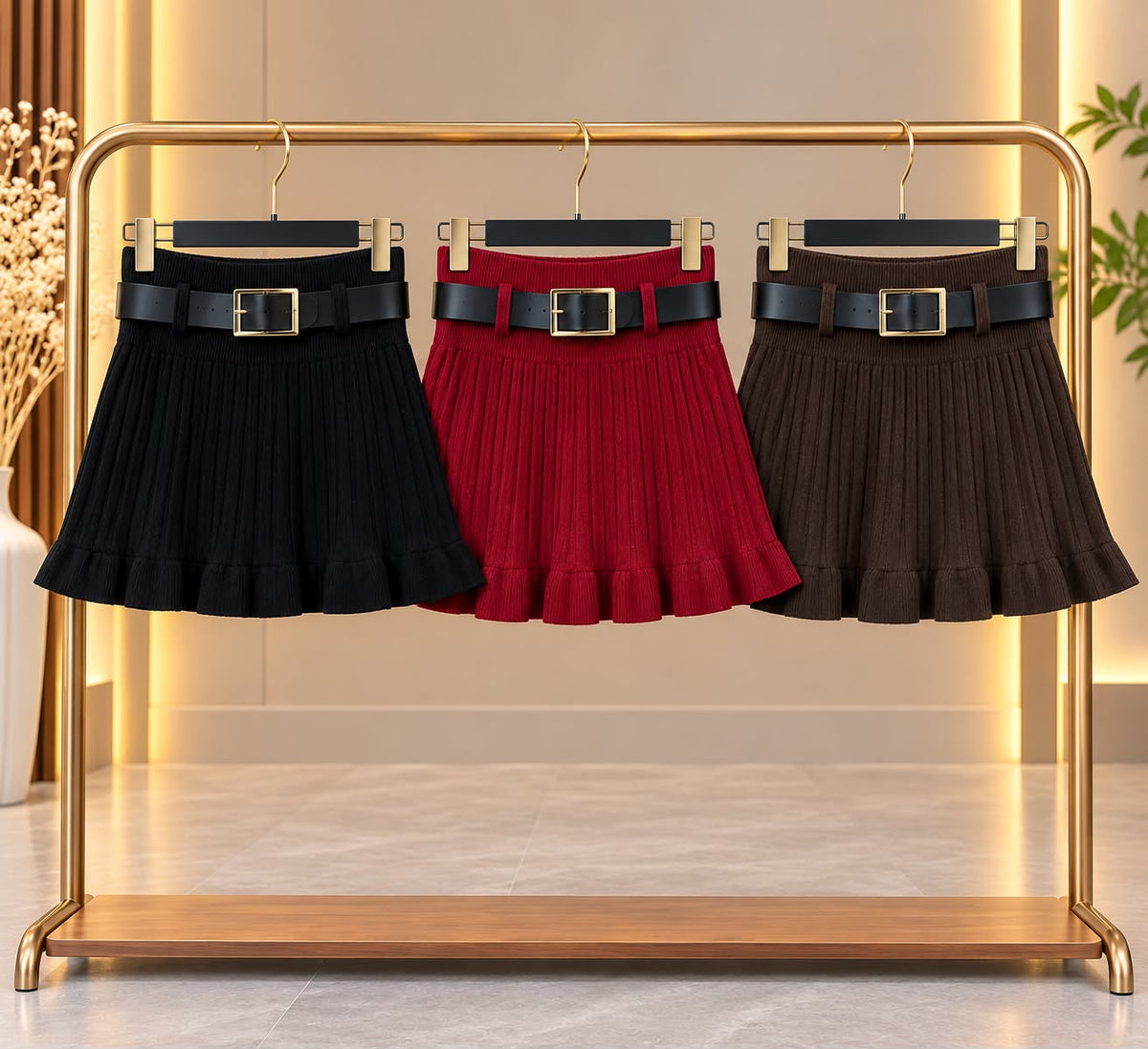 Belted Pleated Skirt