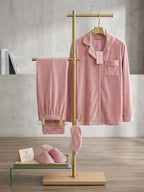 Velvet Pajama Set with Slippers & Eye Mask