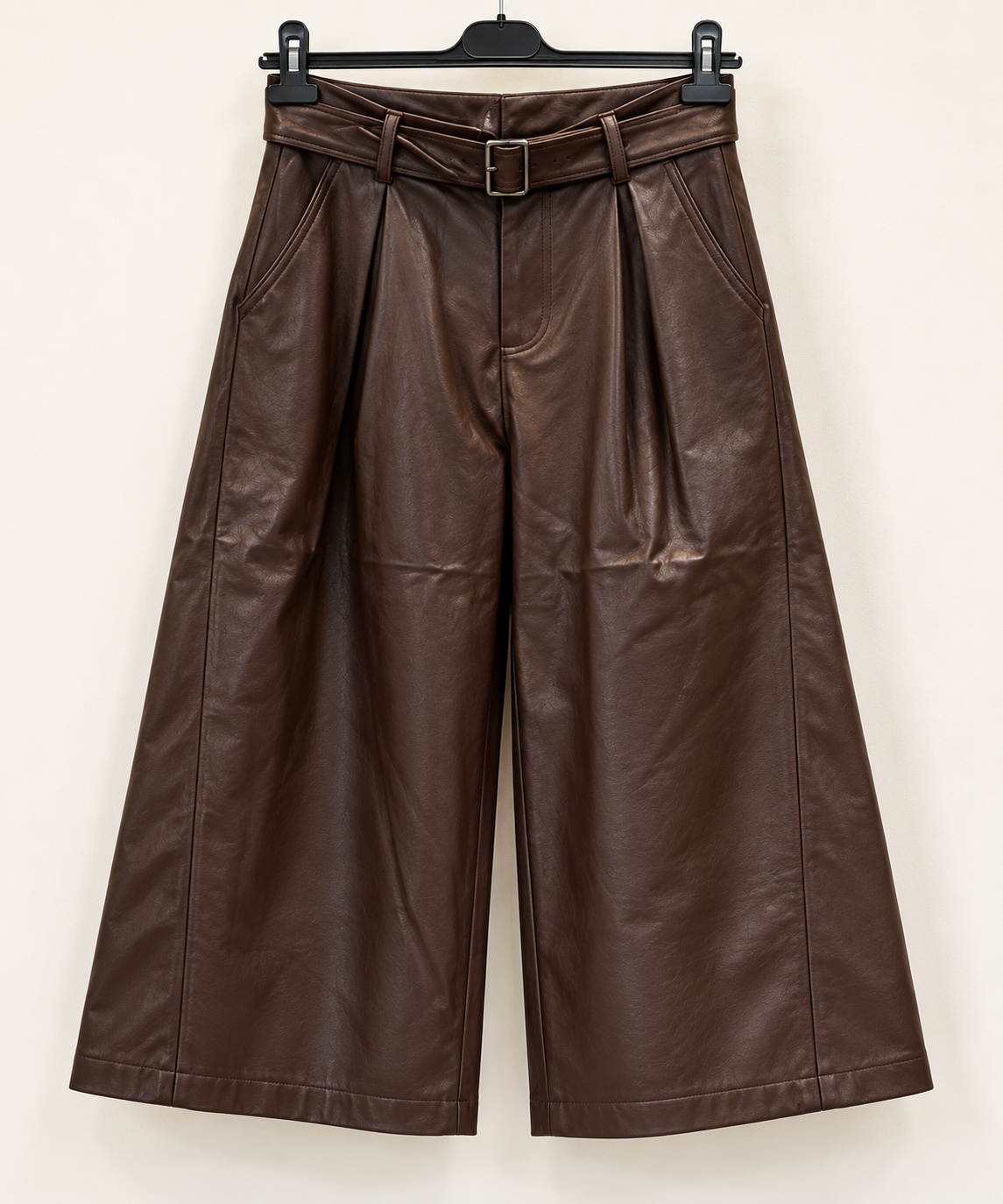 Belted Leather-Look Culottes