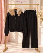 Fur Trim Tracksuit Set