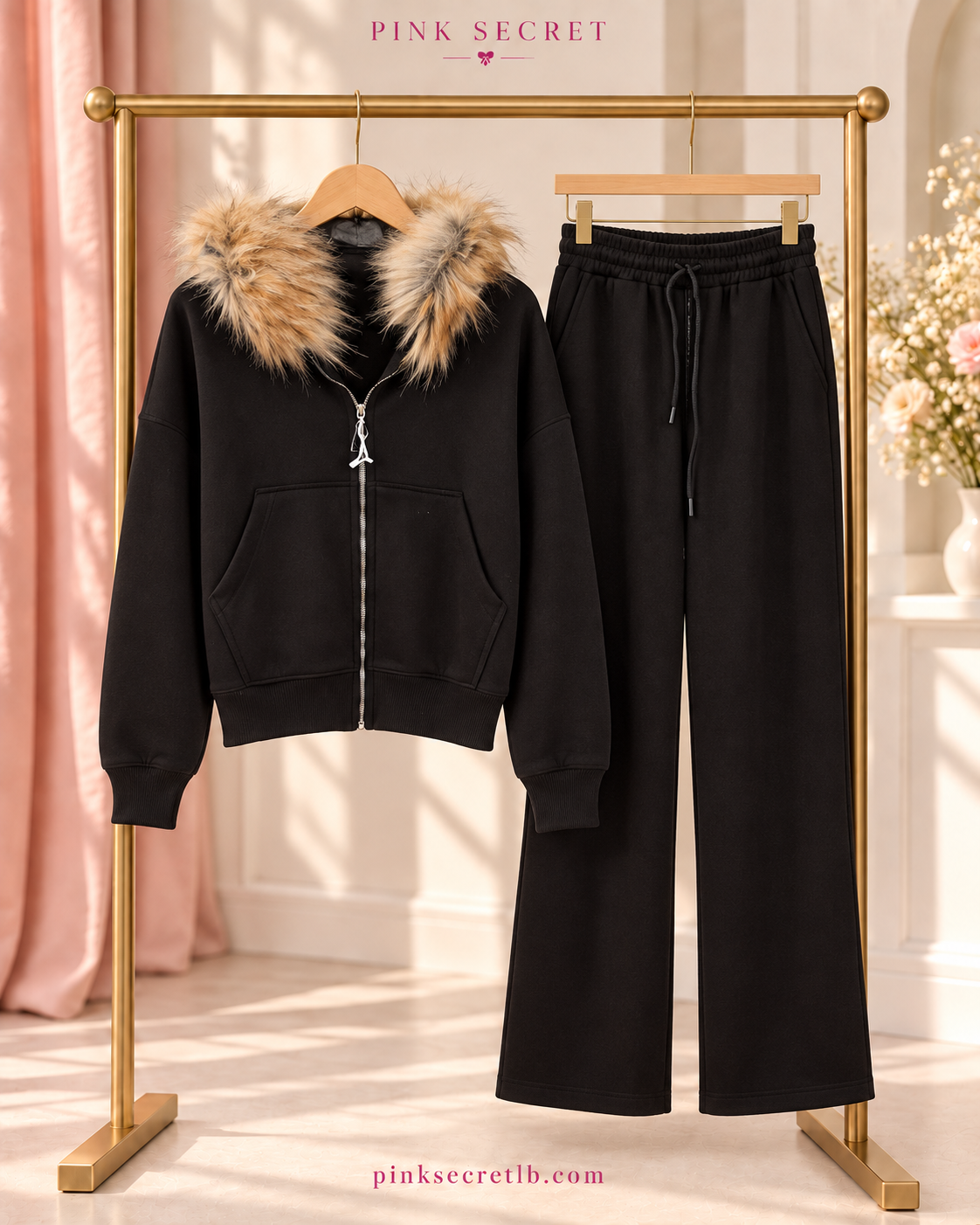 Fur Trim Tracksuit Set
