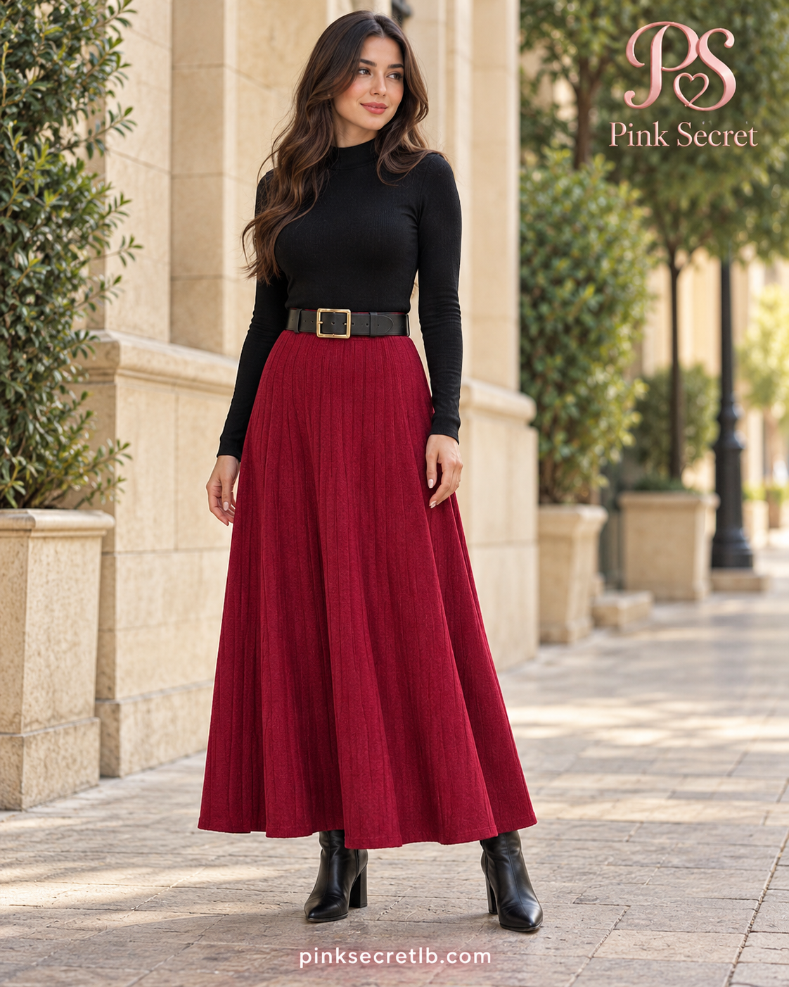 Belted Wool Knit Skirt
