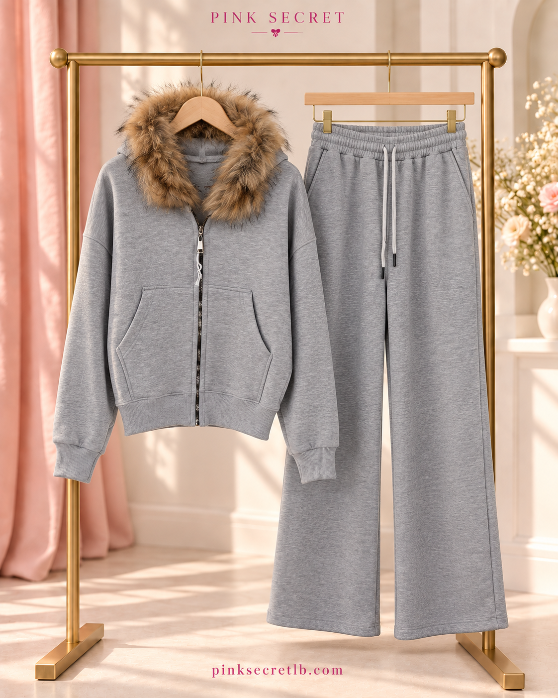 Fur Trim Tracksuit Set