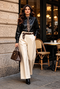 Scarf Belt Leather-Look Pants